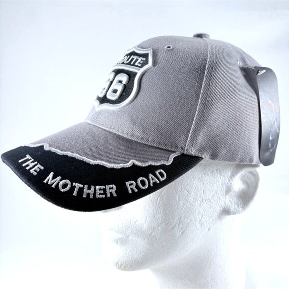 Route 66 3D Embroidered Gray and Black Strapback Baseball Cap Hat NWT - Picture 1 of 7